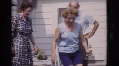 Clarkdale Arizona (1966): Woman In Blue Petting Dog And Walking With Friend In