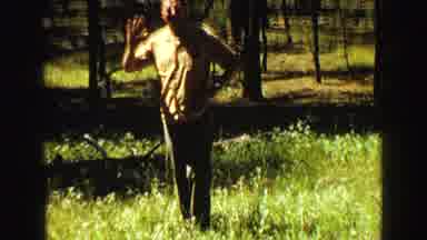 Yellowstone Wyoming USA (1967): Man Waving And Then View Of Trees Surrounding Him