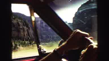 Yellowstone Wyoming USA (1967): Canyon Passing By Through Car Window And View From
