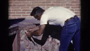 Cottonwood Arizona (1968): Old Man Taking Apart A Piece Of Furniture Or Trying To