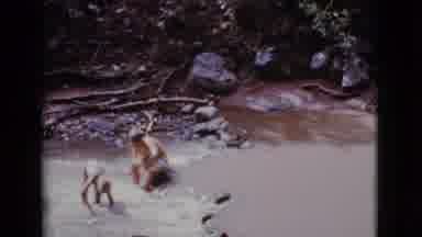 Cottonwood Arizona (1968): Two Little Boys Wash And Play Outside In The River