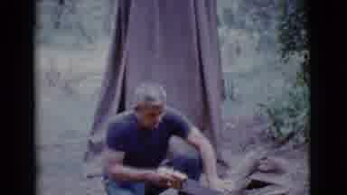 Cottonwood Arizona (1968): Physically Fit Man Manually Sawing A Log At His