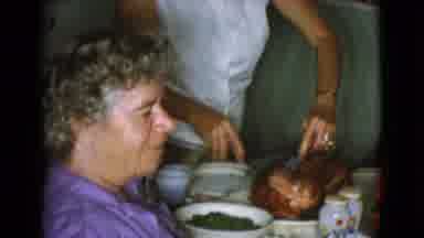 Cottonwood Arizona (1968): Cutting Ham Dinner Family Celebrating Xmas With Candle