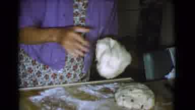 Cottonwood Arizona (1968): Woman Wearing Purple Shirt Kneads Large Ball Of Dough