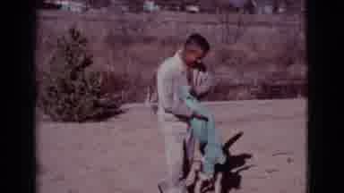 Cottonwood Arizona (1968): Hilarious Large Pet Dog Stealing A Teal Bath Towel Away
