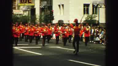 Vancouver Bc Canada (1968): Large Marching Band Wearing Red And Gold Uniforms