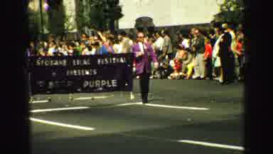 Vancouver Bc Canada (1968): Lots Of People At A Parade With A Purple Themed Float