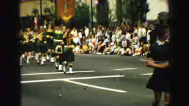 Vancouver Bc Canada (1968): A Marching Band Wearing Green Uniforms Walking Down