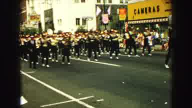 Vancouver Bc Canada (1968): Marching Band Marches Down Parade Route Cuts To