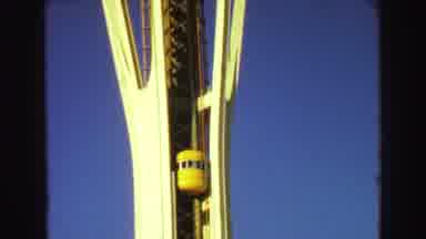 Vancouver Bc Canada (1968): Yellow Elevator Rising Up Tall Tower On Clear Skied