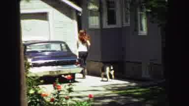 Vancouver Bc Canada (1968): Woman And German Shepherd Running Up Driveway Between