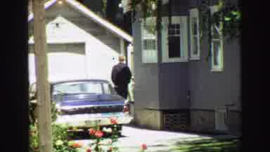 Vancouver Bc Canada (1968): 1970s Style Car In America, Hot Sunny Day, Man Walks