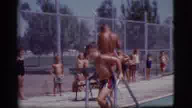 Cottonwood Arizona (1968): Lots Of Children And A Lifeguard At A Pool With A Fence