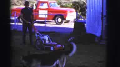 Arizona USA (1968): German Shepherd Dog Goes For The Lawn Mower Wheel But When The
