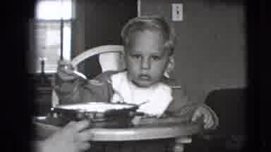 New Hampshire USA (1942): Baby Eating Boy Hungry Highchair Spoon Tasting Bowl Bib