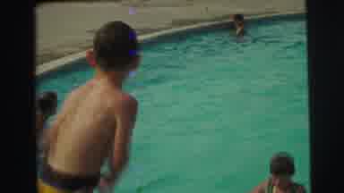 Yellowstone Wyoming USA (1971): Boys Swimming Pool No Lifeguard Lifesaver On Wall