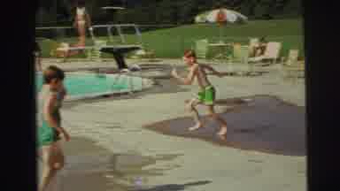 Yellowstone Wyoming USA (1971): Redheaded Child With Green Swim Trunks Runs And