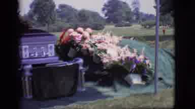 Des Moines Iowa (1966): A Casket Sits Next To A Mound Of Dirt With Flowers On Top