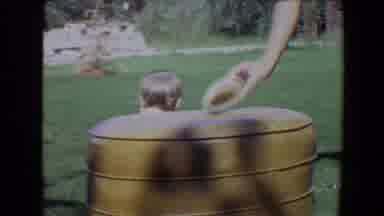 Evansville Indiana USA (1967): A Child Playing On A The Grass With A Dog And A