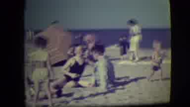 Asbury Park New Jersey (1946): Family At The Beach Brought Dog Who Digs In The