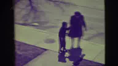 Elmwood Park Illinois (1945): Mom And Son Roller Skating In Front Of The Houses
