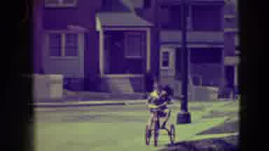 Elmwood Park Illinois (1945): Kid Riding Tricycle Down The Sidewalk