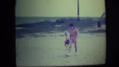 Long Beach New York (1946): Little Boy Runs Ahead Of Girl To Get To The Beach