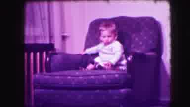 Cliffside Park New Jersey (1942): Blonde Toddler Sitting In Blue Armchair Then