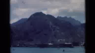 Aden Yemen (1946): Mountains And A Lake With Small Boats In The Distance