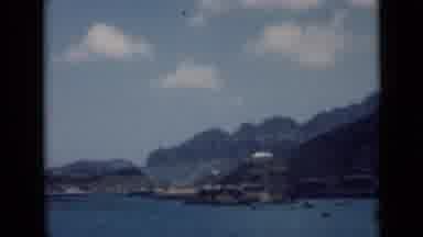 Aden Yemen (1946): View Of A Body Of Water With Tall Hills In The Background