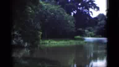 Bombay India (1946): Trees And Grass By A Body Of Water Anda Tank Parked In The
