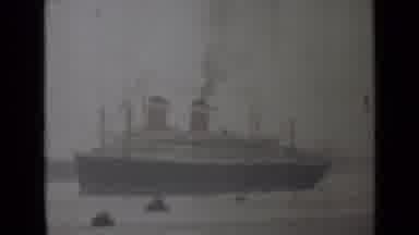 India (1946): Faded Black And White Film Of Two Funneled Passenger Ship In Harbor