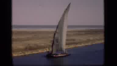 Suez Canal Egypt (1946): Small Boat With Big Sail Going Down Lake