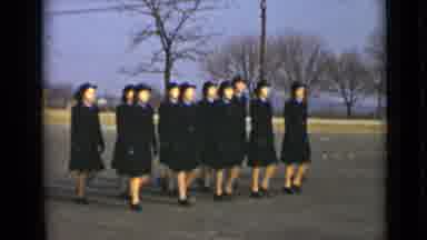 New York (1947): Ladies In Uniforms Marching In Time In A Parking Lot