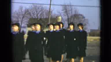 New York (1947): Women In Black Military Uniforms Marching In Formation Around A