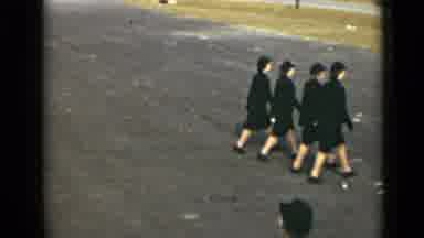 New York (1947): Ladies In Black Military Uniform Marching Together On A Street In