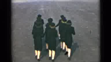 New York (1947): Group Of Women Dressed Identical Running Away From The Camera