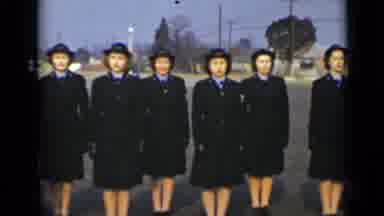 New York (1947): Women Dressed In Black Uniforms Standing At Formation