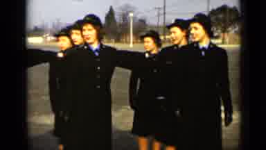 New York (1947): Woman Dressed In Military Uniforms Standing In Formation Outside