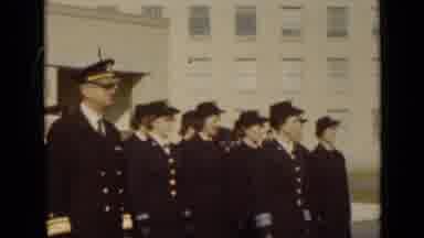 New York (1947): People Standing At Attention In Military Uniforms Outside