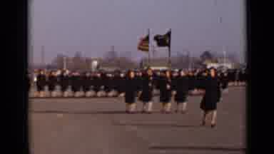 New York (1947): Military Parade With Group Of Women In Formation With Flag In