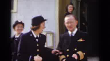 New York (1947): Military Men Women Uniform Dress Suits Leaving Building Group