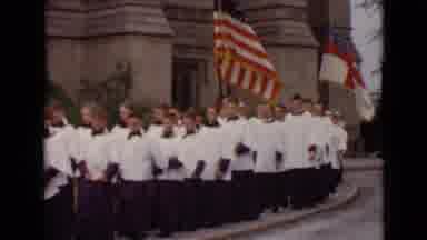 New York (1947): Several Altar Boys Carry Flags As Others Follow Closely Behind