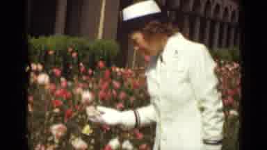 New York (1947): Woman In White Uniform And White Hat Examines Flower Bush Cuts To