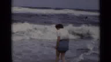New York (1947): Two Ladies At The Ocean Walking In The Water Getting Feet Wet In