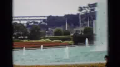 San Francisco California (1937): Fountain Waterfall Flags Bushes Landmark Park