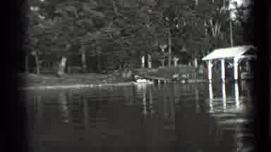 Clear Lake California (1939): High Water Covers Docks And Shelters Near A Tree