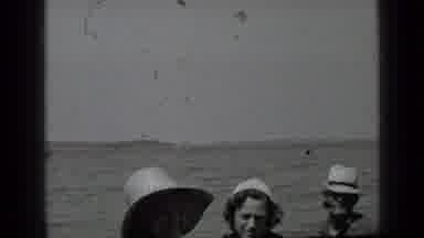 Clear Lake California (1939): Two People In A Boat By A Dock Helping A Woman Out