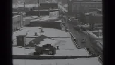 New York USA (1939): Aerial View Of Wet City Streets Traffic Snow Covered
