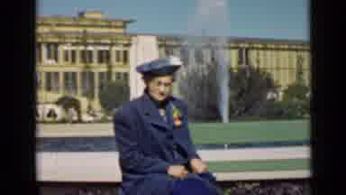 San Francisco California (1939): First A Well-Dressed Lady In Front Of A Fountain